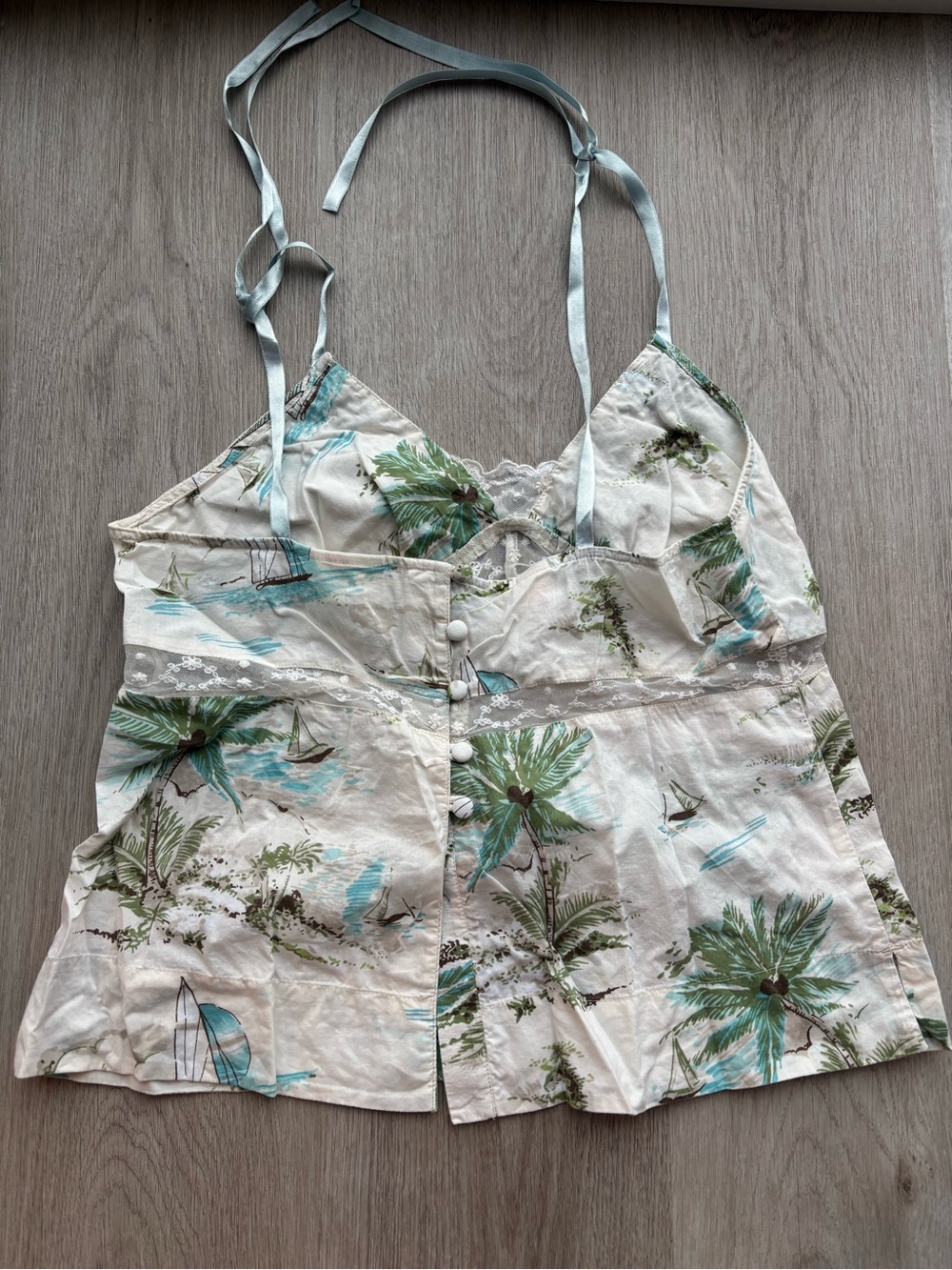 Valerie Stevens White and Teal Palm Tree & Sailboat Cami Pajama Set- 100% Cotton - Picture 3 of 4